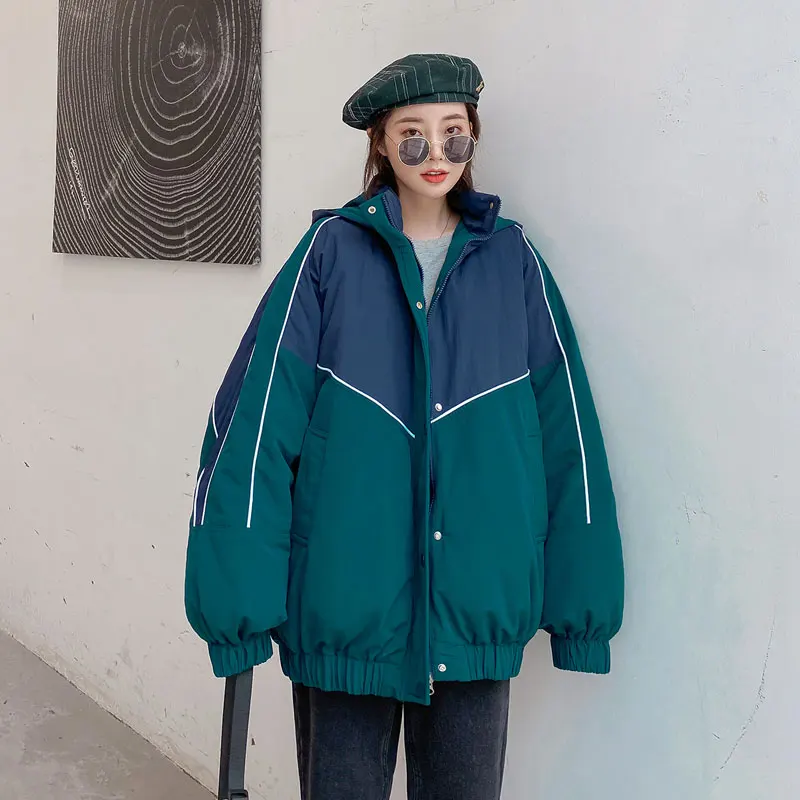 

Fashion Solid Color Patchwork Short Hooded Parka Winter Jacket Women 2020 New Casual Warm Parka Oversize Coat
