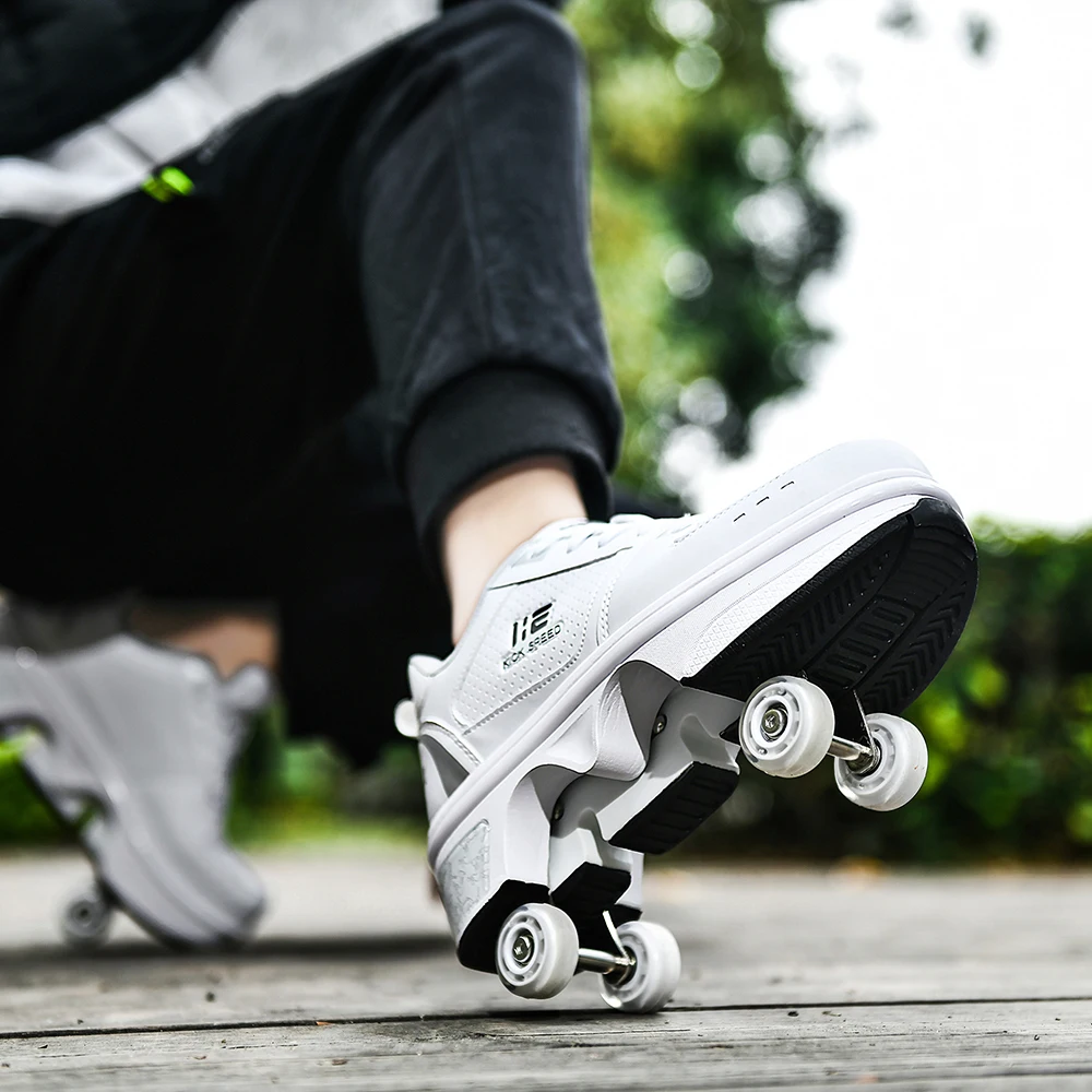 Amazon.com : Four-Wheel Recyclable Roller Skate Skates,2-in-1 Parkour Shoes,  Shoes That Turn Lnto Rollerskates, Children's Roller Skates Ladies  Kick-Roller Shoes Adult Skating Cool Running : Sports & Outdoors