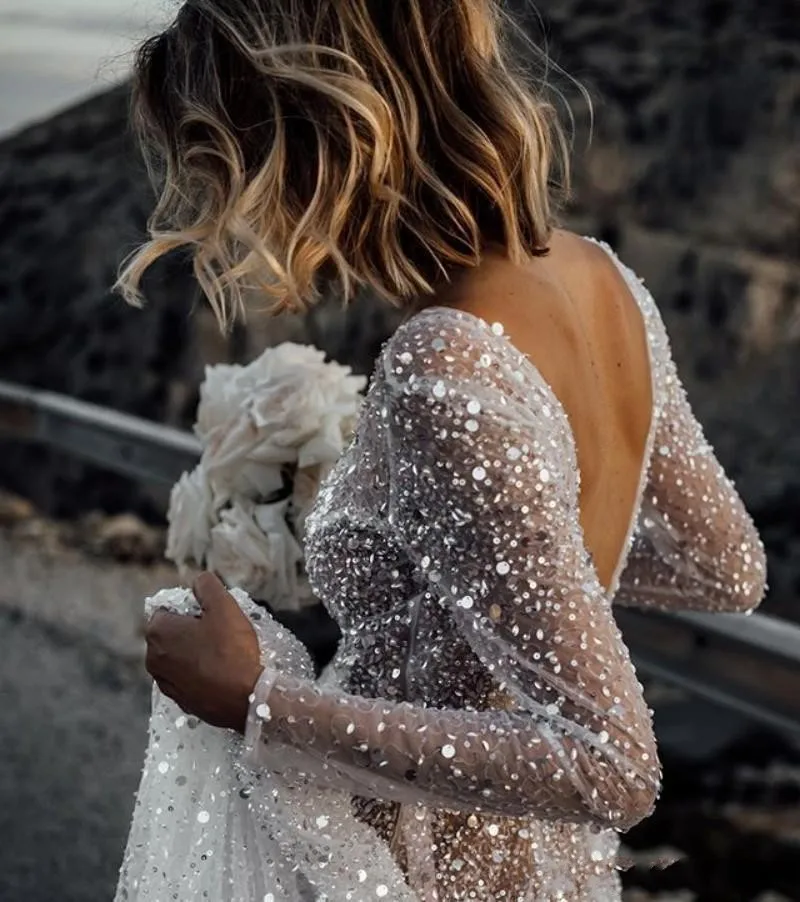 stunning-long-sleeve-a-line-wedding-dresses-sheer-neck-sparkly-sequined-beach-bridal-gown-sexy-vestido-de-novia (3)_conew1