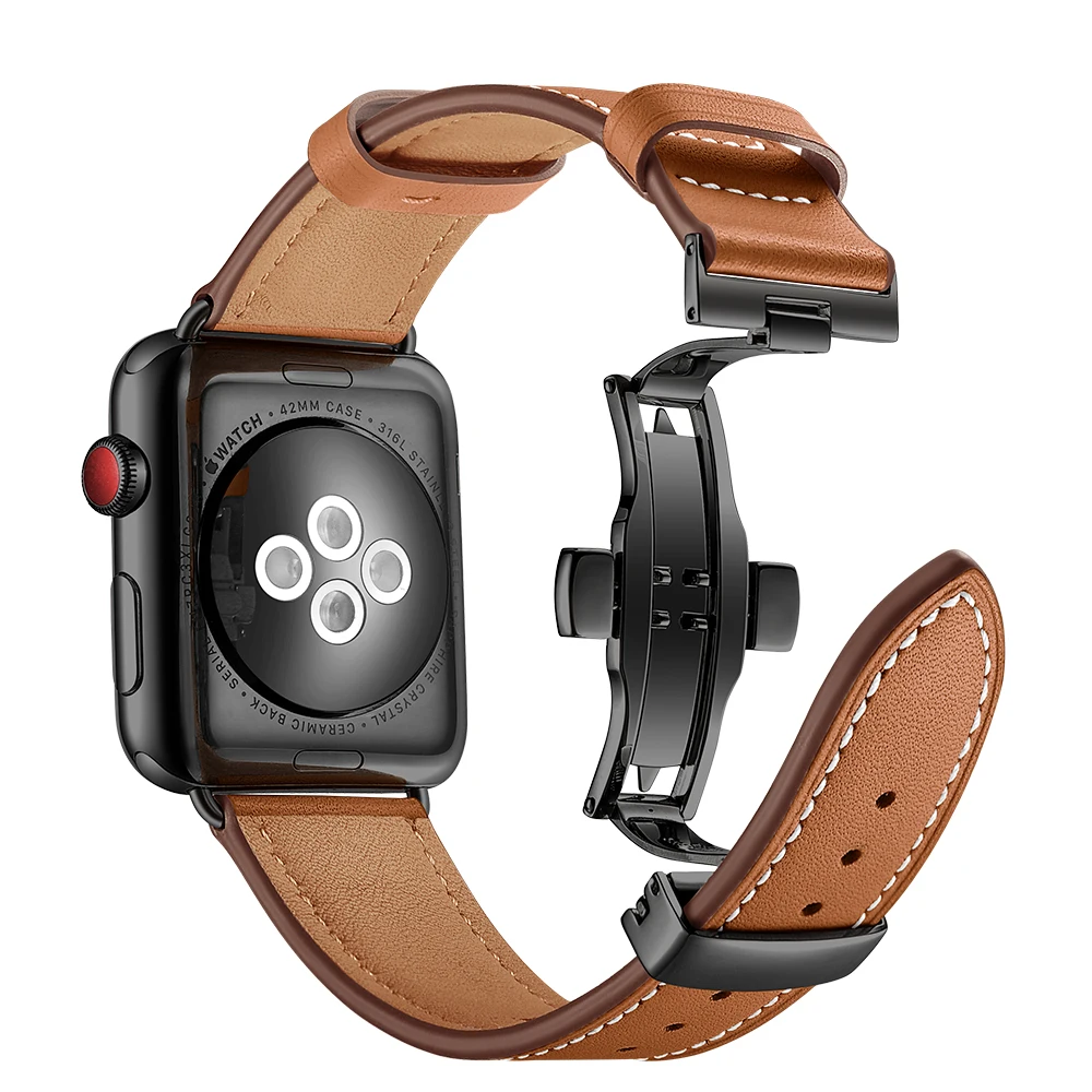 Италия Кожаный ремешок для наручных часов iWatch Apple Watch 38 мм 40 мм 42 44 мм серии 4/3/2/1 ремешок застежка бабочка на запястье ремень