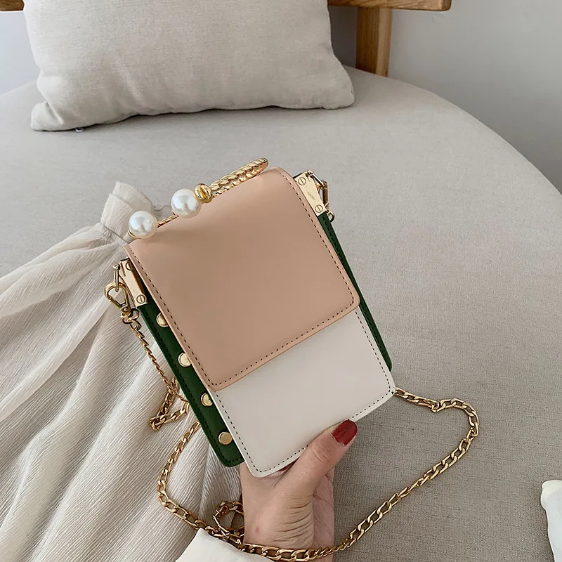 2019 new network celebrity pearl small square bag 100 chain oblique satchel | Багаж и сумки