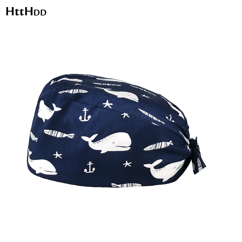 

Breathable cartoon print Singing dolphin scrub cap Elastic Pension house tail hat Teeth whitening Service Center work scrub hat