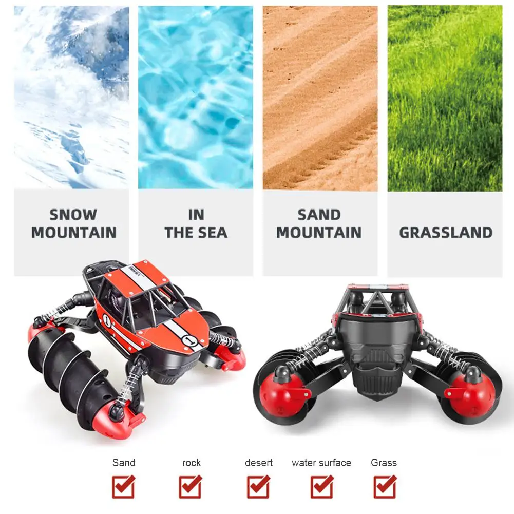 Amphibious RC Car Waterproof 2.4G Wireless Remote Control Programming Stunt Climbing Vehicle Toy Used For Water And Sand