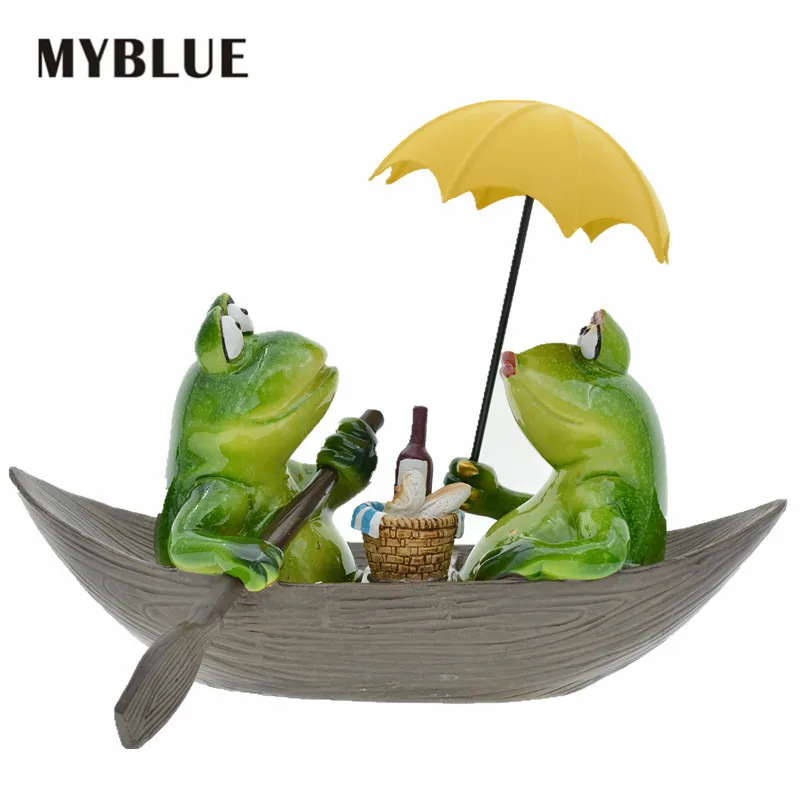 MYBLUE Kawaii Garden Animal Resin Lovers In a Boat Cartoon Frog Figurine Nordic Home Room Decoration Accessories Modern MYBLUE Kawaii Garden Animal Resin Lovers In a Boat Cartoon Frog Figurine Nordic Home Room Decoration Accessories Modern