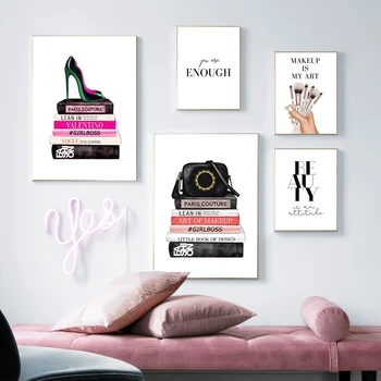 

High heels Fashion Poster Brushes Makeup Brushes Print Canvas Art Painting Wall Picture Beauty Poster Girl Room Home Decoration