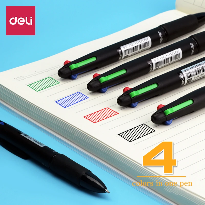 

Deli Multicolor Ballpoint pen Four in one color Press Oil pen Four-color student Office Push 0.7 Writing pens School stationery