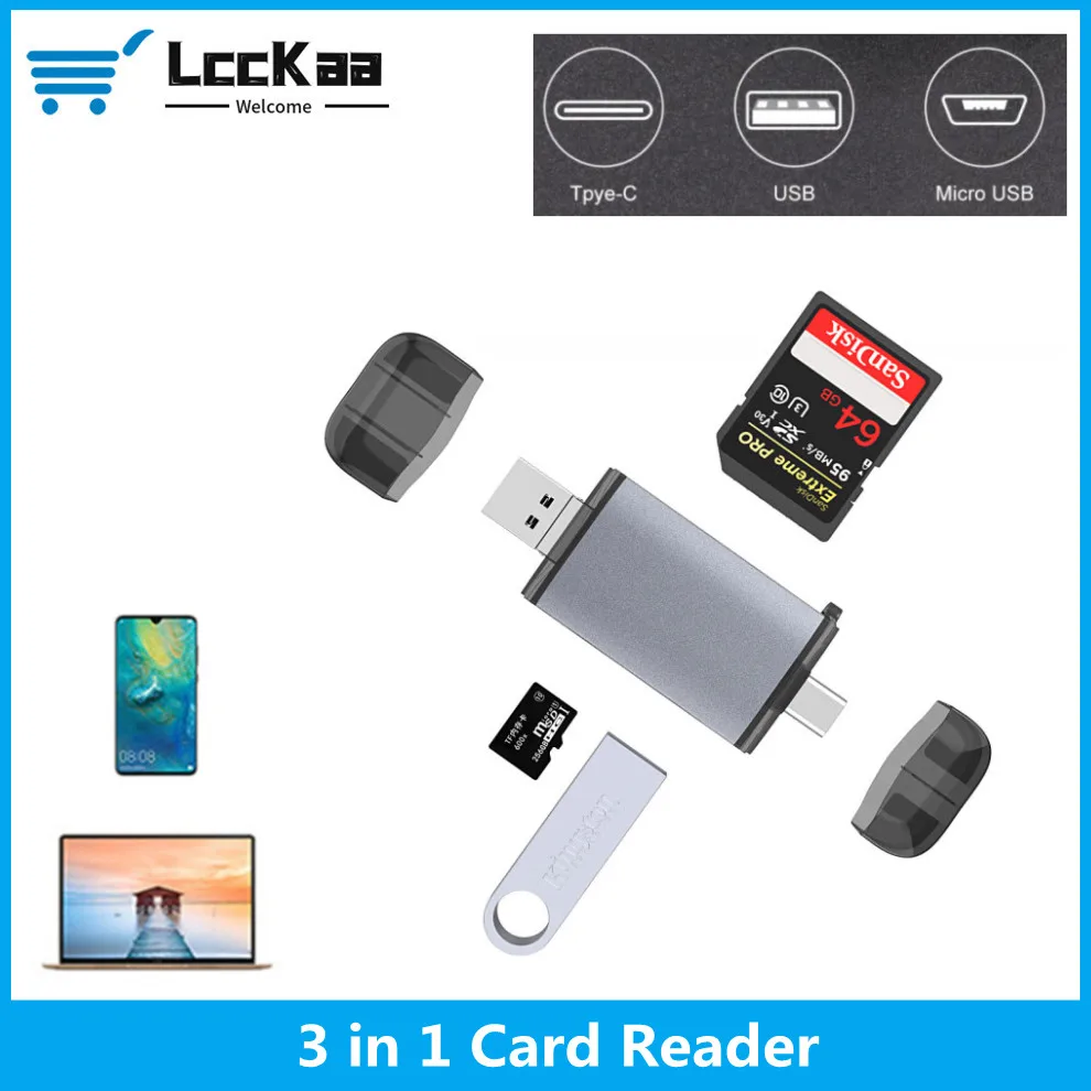 

LccKaa Card Reader Micro USB 2.0 Type C to SD Micro SD TF Adapter Accessories OTG Cardreader Smart Memory SD Card Reader