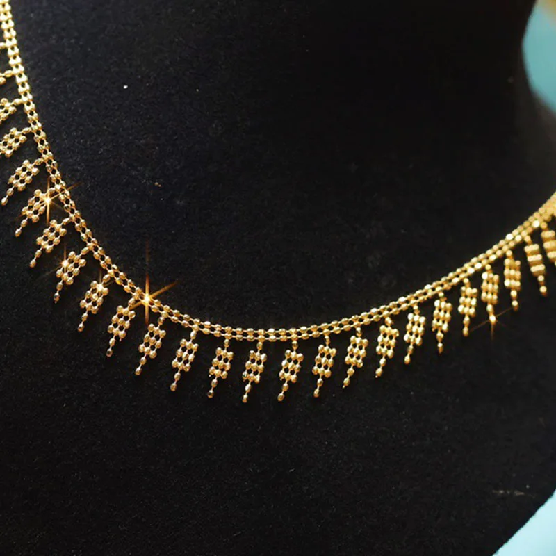MADALENA SARARA AU750 Pure 18k Yellow Gold Bead Chain Women Necklace Dimensional Tassel Multi Handmade Braid Choker