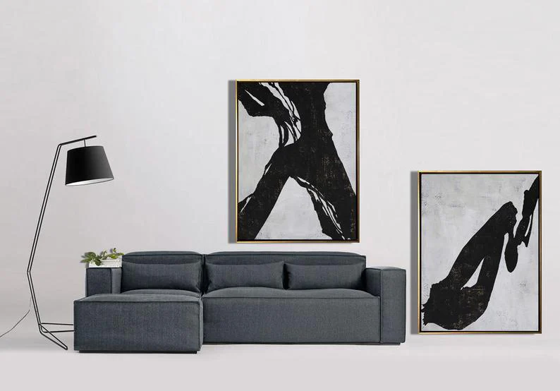 

Large Set Of 2 Painting Set Of 2 Wall Art Set Canvas Painting Hand Painted Abstract Painting Black White Brown Home Decor