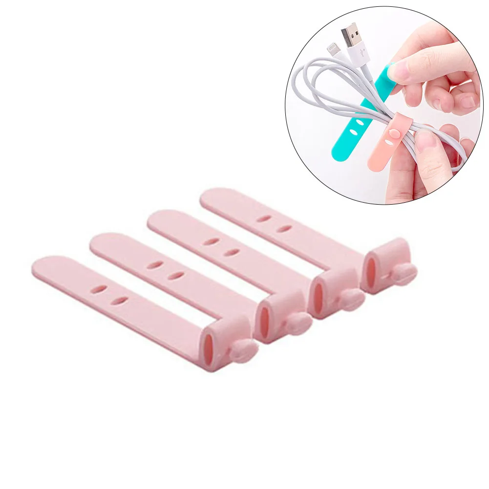 

4Pcs/lot Soft Silicone Cable Winder Earphone Cord Strap Hook Loop Cable Organizer Clips Holder Anti-lost Earphone Accessories