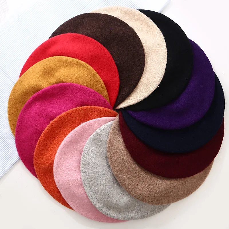 

2019 Lady spring Winter Berets Hat Painter style hat Women Wool Vintage Berets Solid Color Caps Female Bonnet Warm Walking Cap