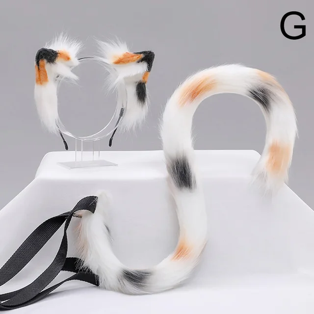 Buy 2pcs Cat Ears And Wolf Fox Animal Tail Cosplay Costume Faux Fur Hair  Clip Headdress