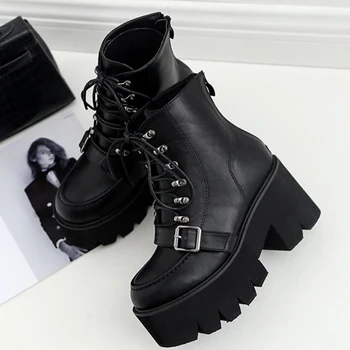 

Lace up Platform Women's Boots Buckle Strap High Heel Martin Boots Women Black Ankle Boots for Women Goth Boots