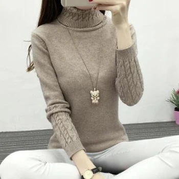 

Women Sweaters Winter Warm Turtleneck Sweater Pullovers Long Sleeve Slim Twist Cuff Knitted Sweater ladies Sweaters Pullover