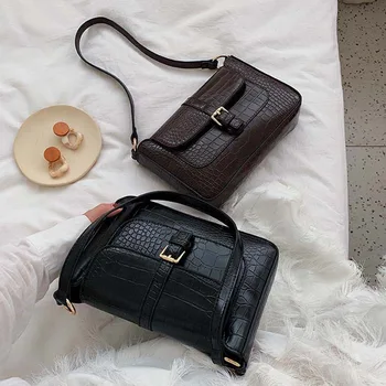 

Designer Belt High Quality PU Leather Shoulder Bags for Women 2019 Stone Pattern Messenger Handbags Small Square Crossbody Pack