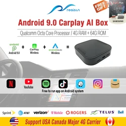Mini Carplay inalámbrico Universal, Android, AI Box, Android 9,0, ocho núcleos, 4 + 64GB, compatible con red 4G LTE de EE. UU., Canadá