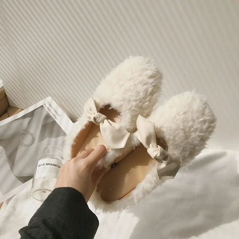 

Loafers Fur Winter Shoes Women Casual Female Sneakers Slip-on Autumn Round Toe Flats Bow-Knot 2019 Fashion Women's New Slip On