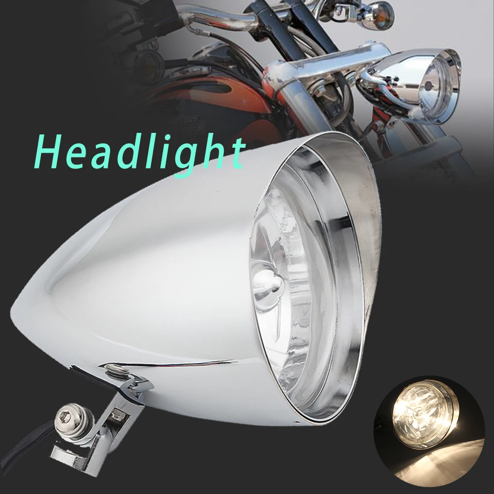 

5 - 6 inch Motorcycle Visor Front Headlight Lamp Clear Lens H4 Hi/Low Halogen Bulb For Harley Chopper Sportster Softail Customs