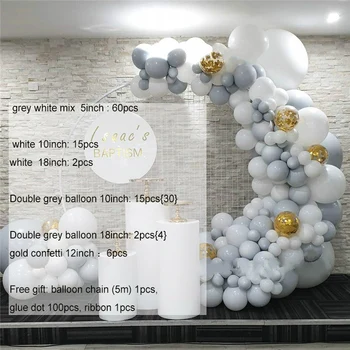 

130pcs/Set Gray White Arch Kit Latex Balloons Garland Happy Birthday Party Baby Shower Decor Supplies