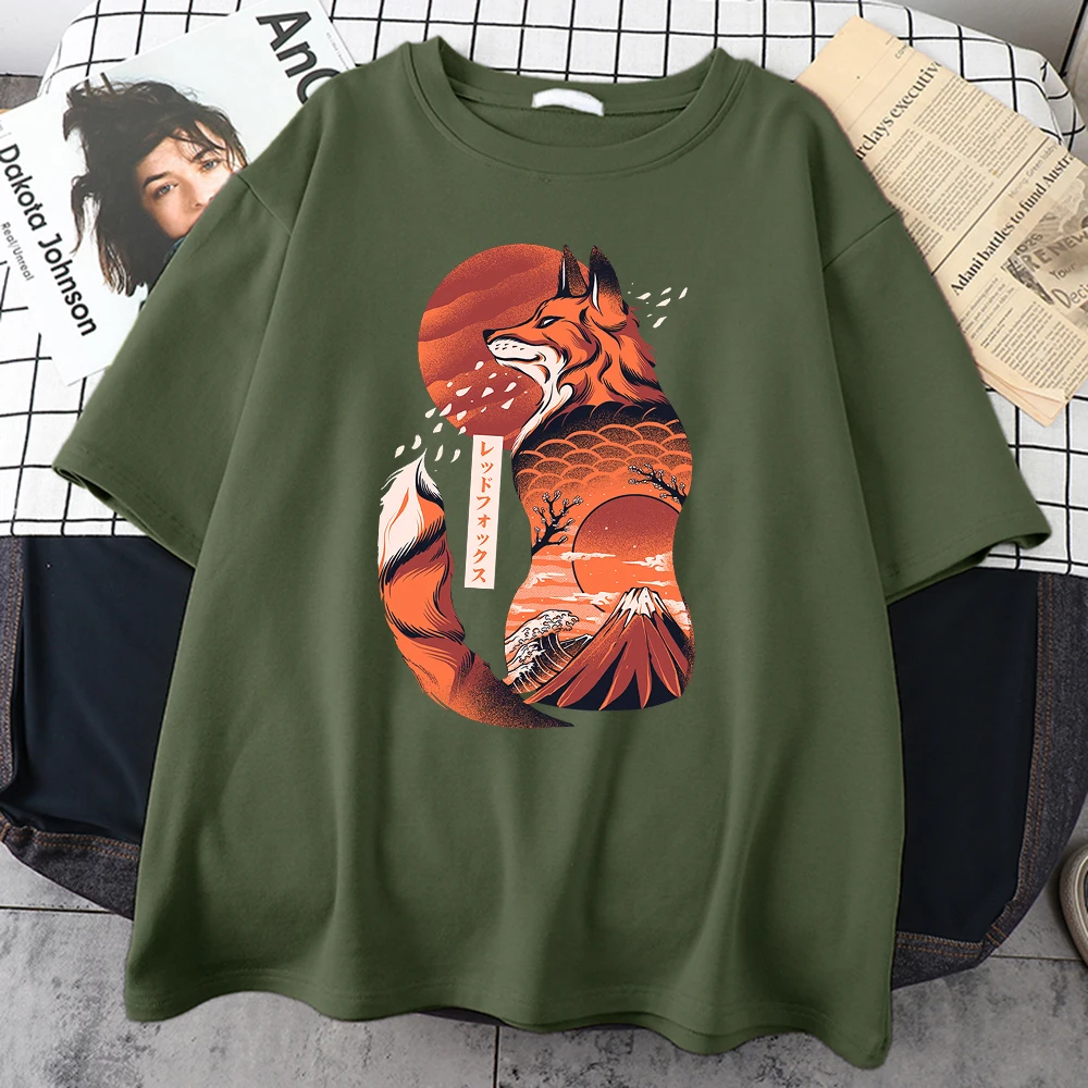 Мужская футболка с принтом японской лисы уличные удобные футболки Спортивные