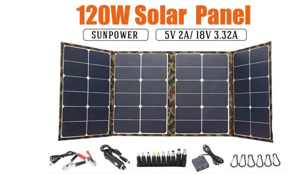 120W Foldable Solar Panel Charger Kit for Portable Generator Power Station 120W Foldable Solar Panel Charger Kit for Portable Generator Power Station Cell Phone and Laptop Power Trailer Camper RV Boat