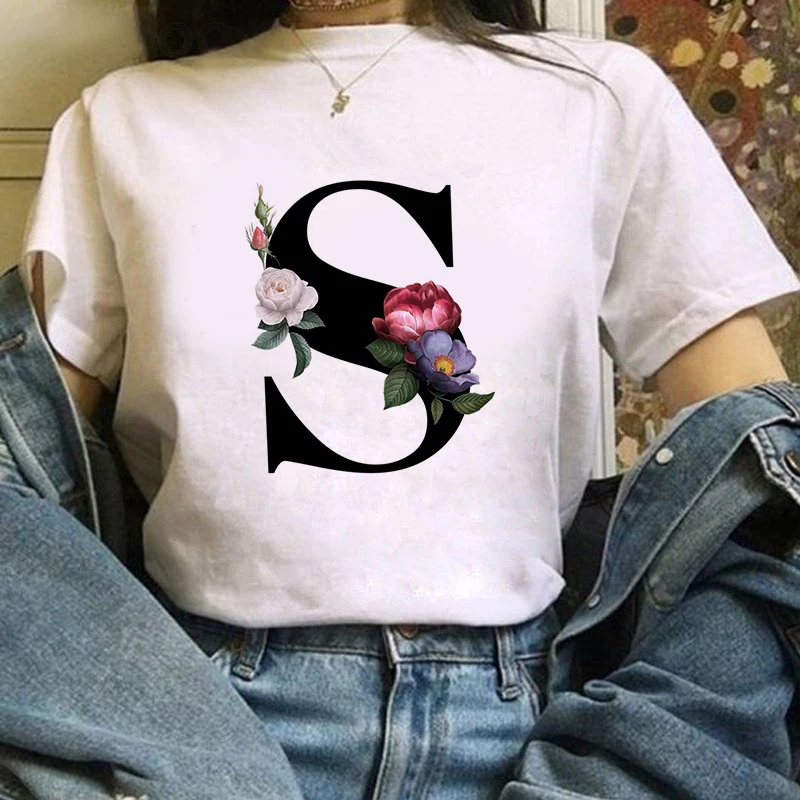 

Women Vintage Style Fashion 26 letters Print Funny Summer T shirt Women Vogue Princess Short T Shirt