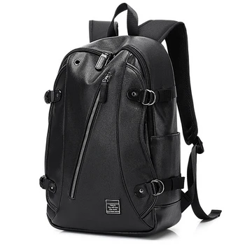 

Men Backpack External USB Charge Waterproof Backpack Multi-Function Zipper PU Leather Travel Bag Casual Schoolbag Backpack