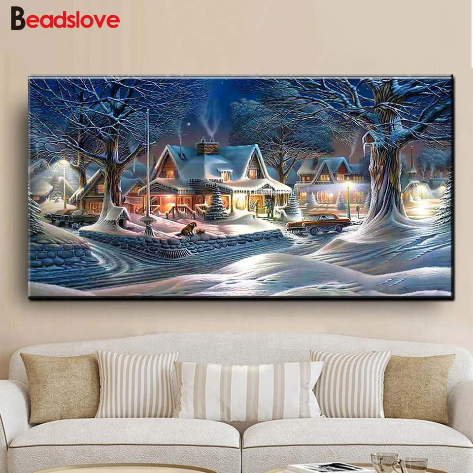diy diamond painting Snow Landscape 5d embroidery cross stitch full square round 3D picture Christmas wall art S113 | Дом и сад