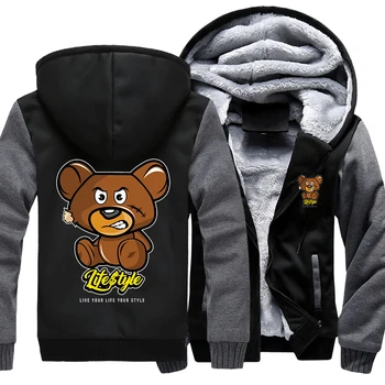 

Brand US Plus SIZE 5XL Men Hoodies Print Bear life style Winter Fleece Hoody Thicken Sweatshirts