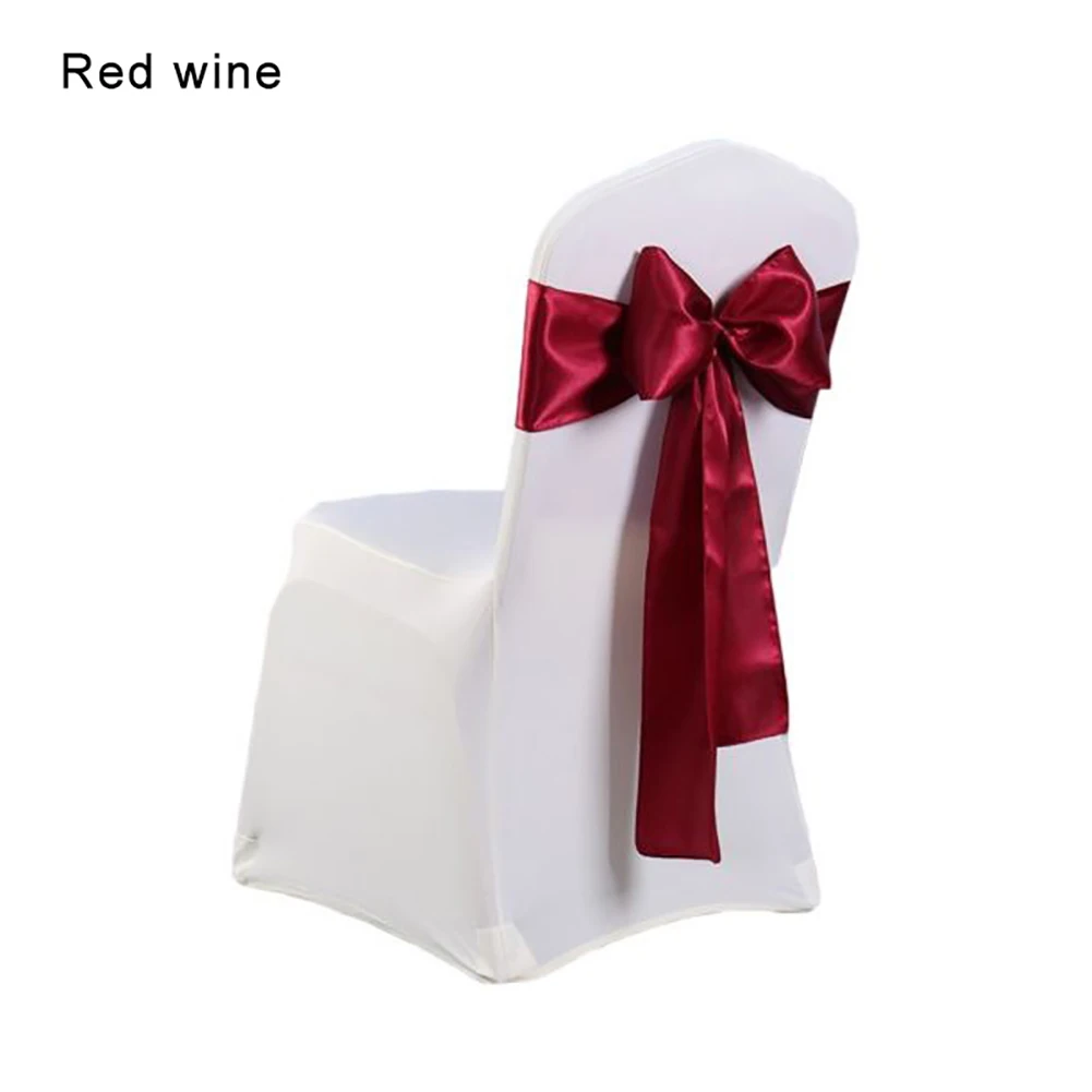 Red wine Милые легко моющиеся блестящие атласные ленты крепежная створка стула более широкие более полные банты помолвка Свадебная вечеринка стол стул украшение на заднюю панель - Цвет: Red wine