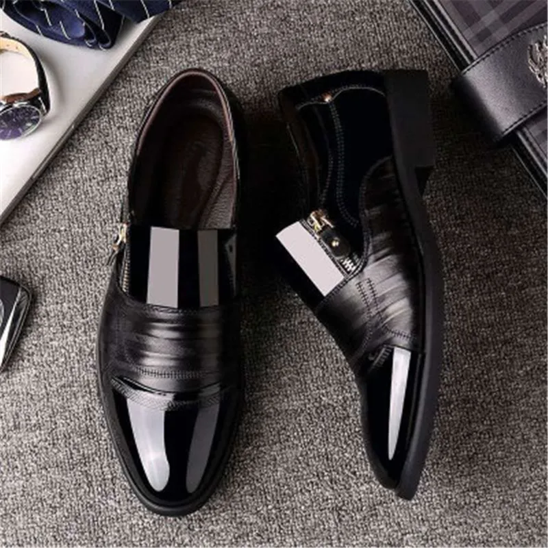 Классические деловые мужские модельные туфли; модные элегантные свадебные туфли; мужские офисные туфли-оксфорды без застежки; Цвет Черный; большие размеры 38-47