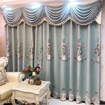 

Simple European Style Velvet Embroidered Curtains for Living Room and Bedroom with Matching Gauze Shading Window
