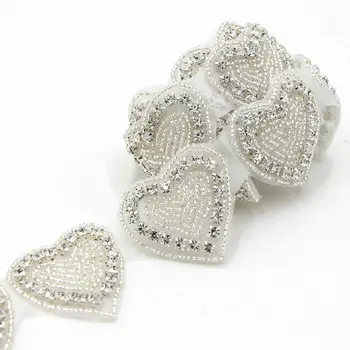 

10Yds Rhinestone Chain Iron On Applique Trim Heart Shape Crystal Trims Wedding Bridal Dress Decor