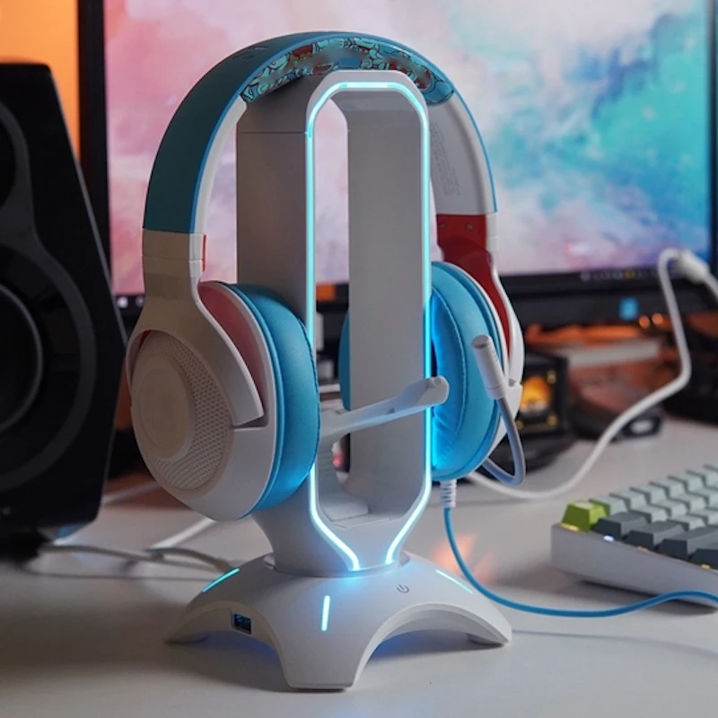 Fones de Ouvido Rgb Suporte de Fone de Ouvido Sobre-orelha Titular Prateleira de Exibição de Mesa com Portas Usb para Gamers Jogos Acessórios para Computador Mesa