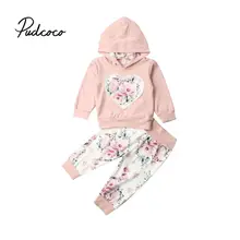 Коллекция года, весенний комплект из 2 предметов, свитер с капюшоном для маленьких мальчиков и девочек топы с длинными рукавами, штаны с цветочным принтом, комплект одежды для детей возрастом от 0 до 24 месяцев
