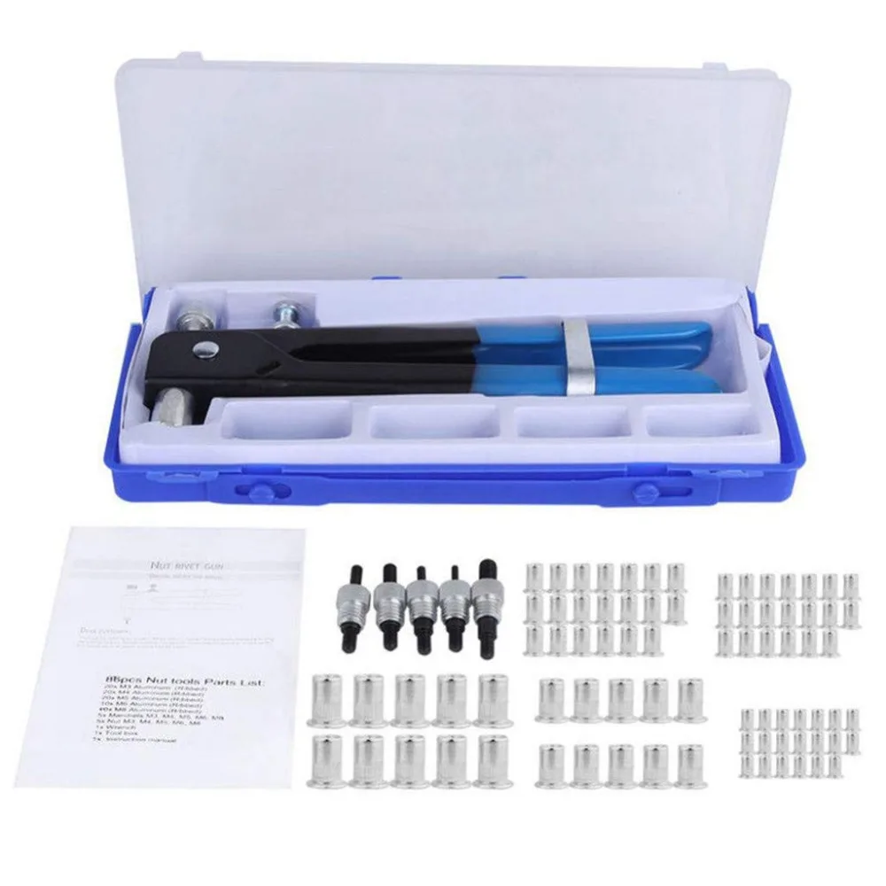

106PCSManual Pull Gun Pull Cap Gun Rivet nut Set Manual nut Gun Set Gun Blind Rivet Hand Tool 106PC Nut Inserts Heavy Duty Rivet