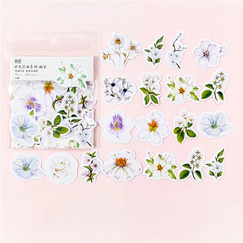 

45Pcs/Pack Kawaii Japanese Decoracion Journal Cute Diary Flower Stickers Scrapbooking Flakes Stationery School Supplies
