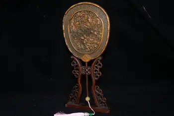

Boxwood relief Danfeng Chaoyang screen home decoration old objects collection