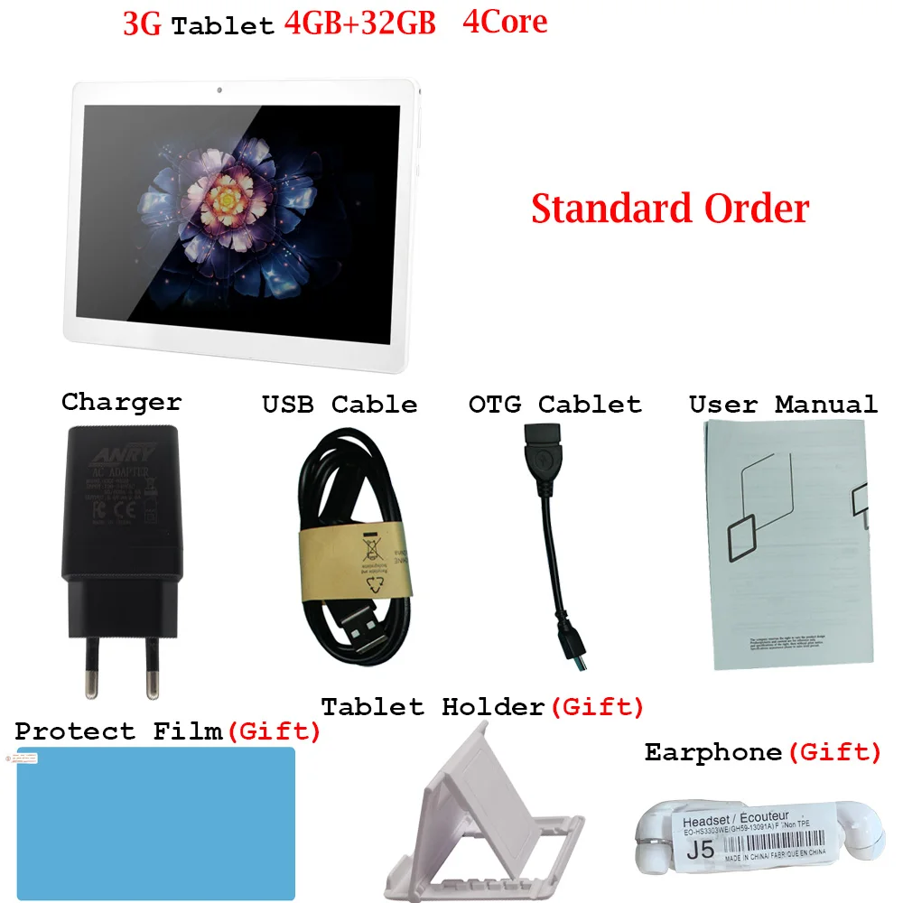 10-дюймовый планшетный ПК с системой андроида и 7,0 4 ядра 4 ГБ ОЗУ 32 Гб ПЗУ 4 ядра s дюйм/сек, GPS Планшеты подарки Wi-Fi и Bluetooth - Комплект: Standard