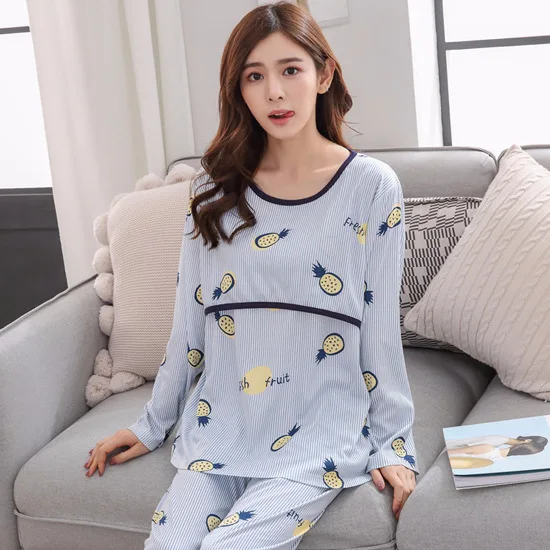 

2018 Spring And Autumn Korean-style New Style Nursing Confinement Clothing Pineapple Printed Long Sleeve Qmilch Pregnant Women N