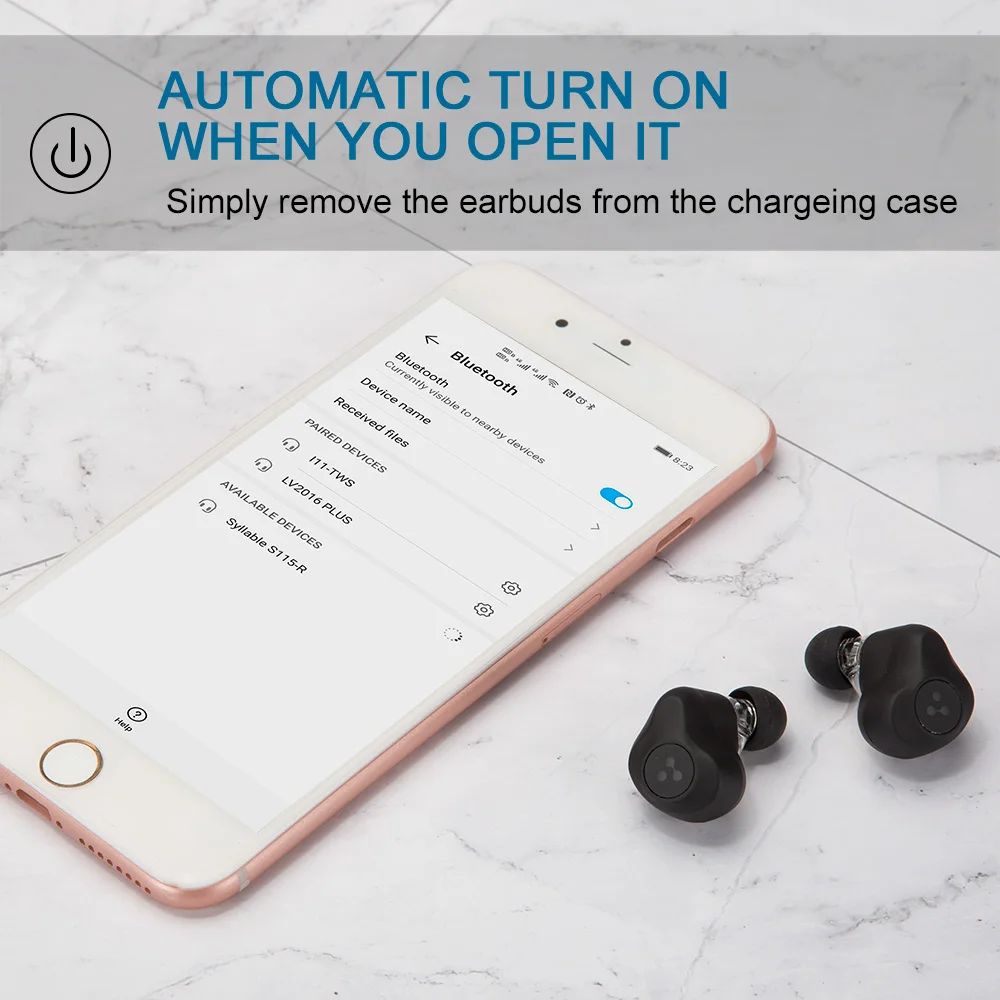 Fones de Ouvido Intra-auriculares sem Fio Intra-auriculares sem Fio com Redução de Ruído Controle de Volume para bt Syllable Fones Redução de Ruído Sons Graves Potentes V5.0 S115 com - Image 4