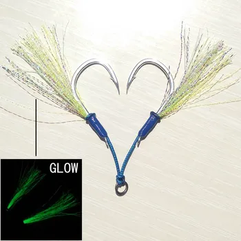 

2pairs/sets 2/0 3/0 4/0 5/0 Slow Jig Hook with glow feather Assist Double Fish Hooks Saltwater INCHIKU For Fishing Tackles Snap