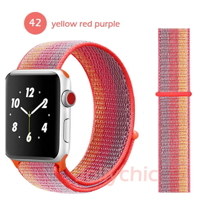 Нейлоновая Мягкая дышащая повязка для Apple Watch Series 4 3/2/1 полосы 38 мм 42 ММ сменная Спортивная петля для iwatch 4 3 2 1 40 мм 44 мм - Цвет ремешка: yellow red purple