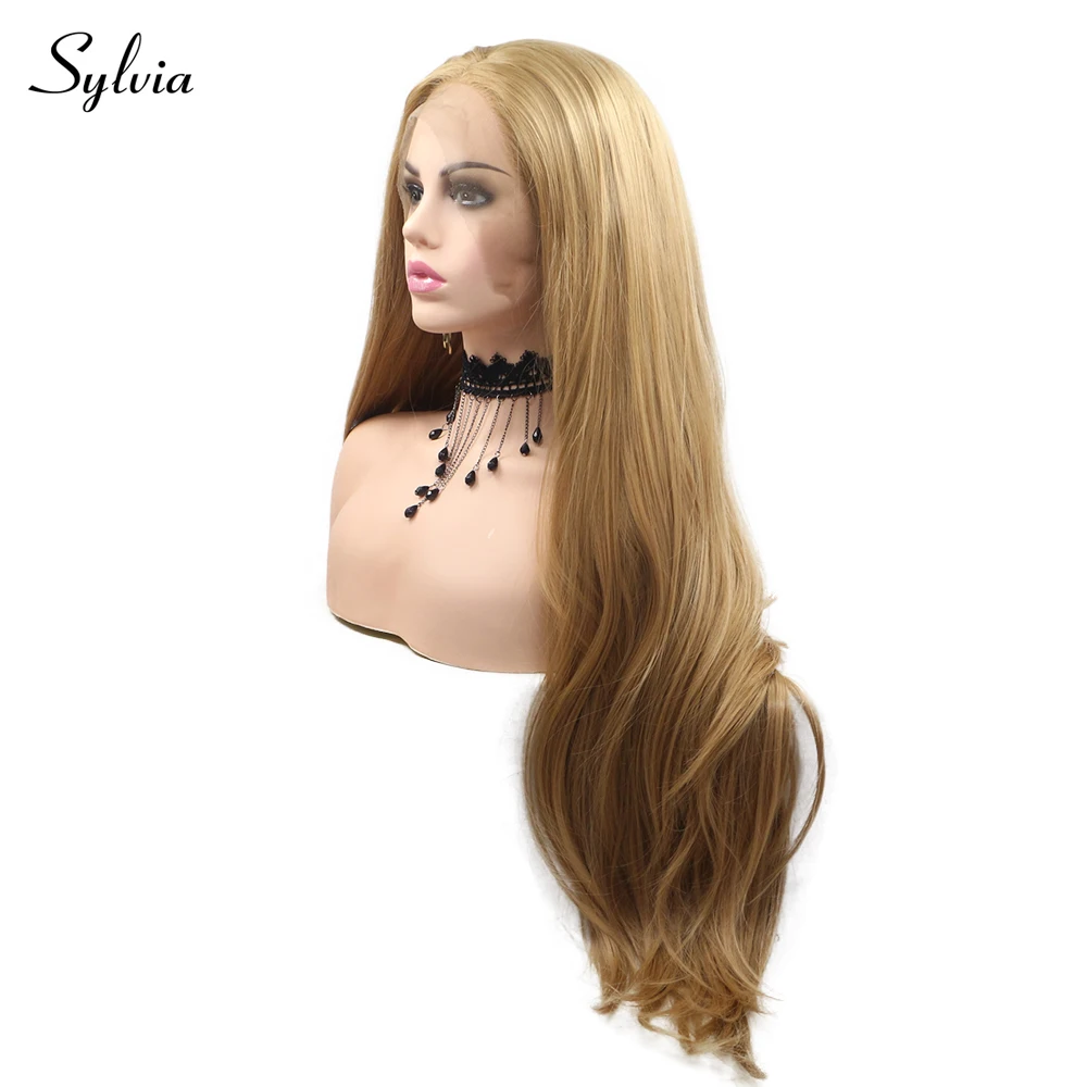 

Sylvia Blonde Gold Synthetic Lace Front Wigs Middle Part Long Silky Straight Heat Resistant Fiber Hair For Women