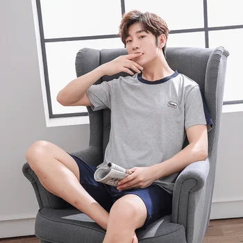 

Pajamas men's 2020 summer short-sleeved thin knitted cotton shorts loose men's comfortable home service L-XXXL code summer suit