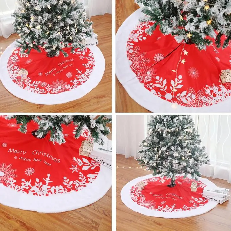 122cm New Year Christmas Tree Skirts Red Round Snowflake Party Base Floor Cover Home Party Decorative Accessories