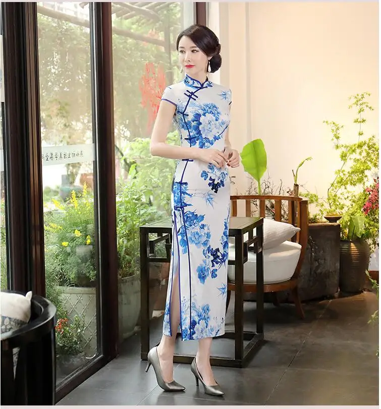 2019 китайский традиционный китайский халат женский qipao элегантный cheongsam плюс леди свадебное платье подружки невесты длинное шелковое