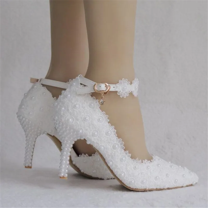 Encaje blanco tacones, zapatos de boda, zapatos fiesta nupcial Zapatos de Mujer Zapatos de tacón alto zapatos de talla grande 34-41