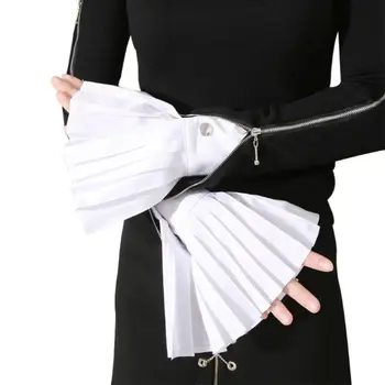 

Women Decorative Pleated Fake Trumpet Sleeve Solid Color Sunscreen Flared Cuffs