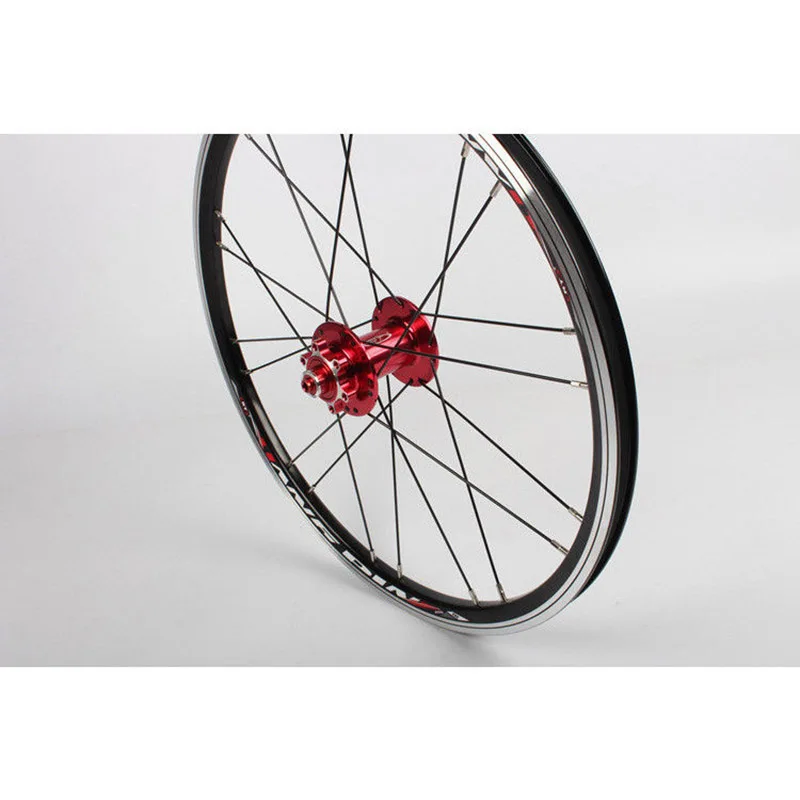 20 FoldingBMX Bike Front Rear wheels Set 100135mm V&Disc Brake 451406 Rims For BMX Bicycle Black and Red Color Wheelset (8)
